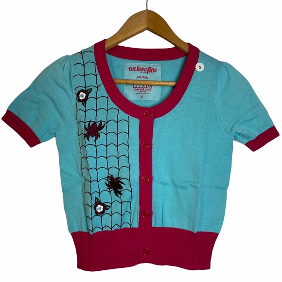 Marvel Spider Gwen Vintage Knit Crop Cardigan Small NWT - Picture 1 of 8